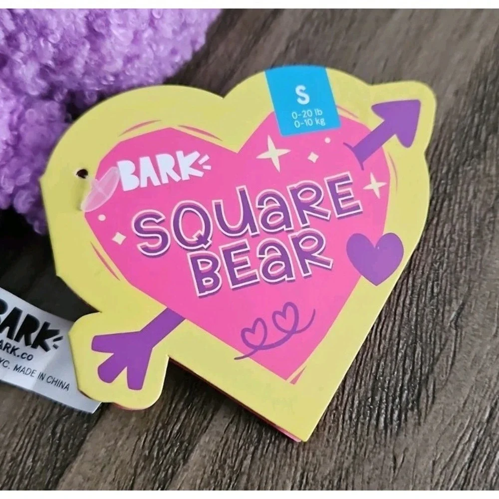 Bark Box Dog Toy Valentine Square Bear Purple Squeak Small